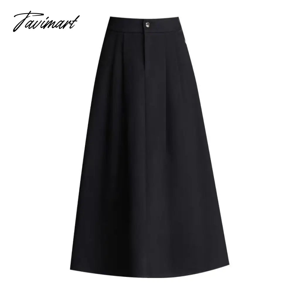 Elegant Women Long Black Suits Skirts For Female Pockets OL Casual Loose A-Line High Waist Midi Skirt Summer Autumn SK35