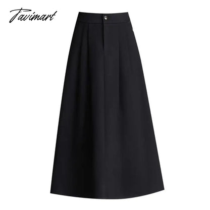 Elegant Women Long Black Suits Skirts For Female Pockets OL Casual Loose A-Line High Waist Midi Skirt Summer Autumn SK35