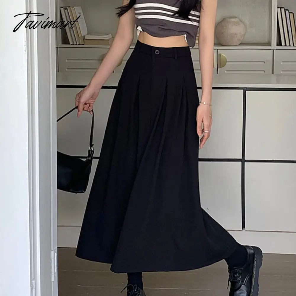 Elegant Women Long Black Suits Skirts For Female Pockets OL Casual Loose A-Line High Waist Midi Skirt Summer Autumn SK35