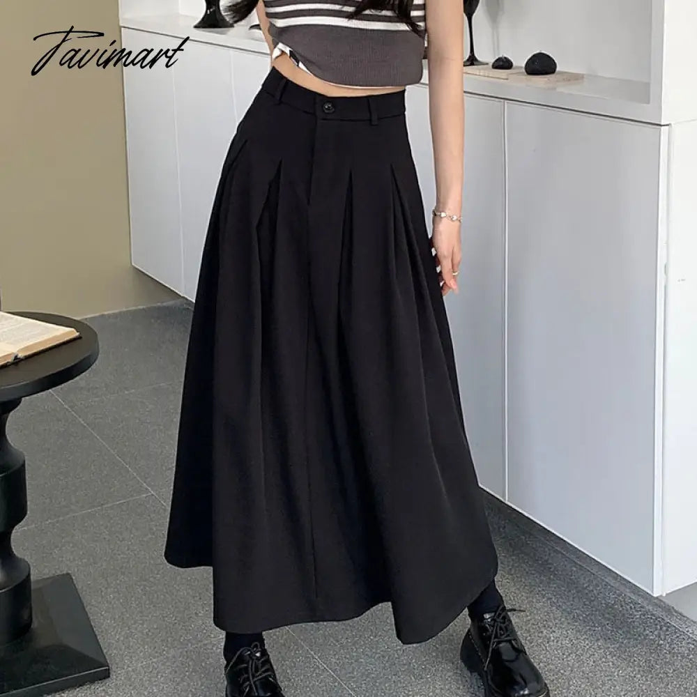 Elegant Women Long Black Suits Skirts For Female Pockets OL Casual Loose A-Line High Waist Midi Skirt Summer Autumn SK35