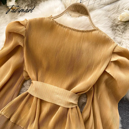 Elegant Women Purple Pant Suits Spring Autumn Solid Puff Sleeve Top Pleated Chiffon Wide-Leg Pants 2 Piece Set Female Outfit
