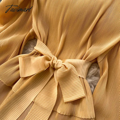 Elegant Women Purple Pant Suits Spring Autumn Solid Puff Sleeve Top Pleated Chiffon Wide-Leg Pants 2 Piece Set Female Outfit