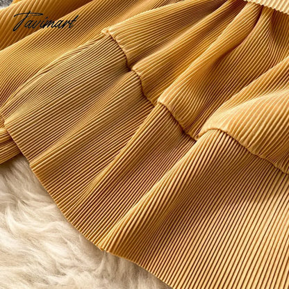 Elegant Women Purple Pant Suits Spring Autumn Solid Puff Sleeve Top Pleated Chiffon Wide-Leg Pants 2 Piece Set Female Outfit
