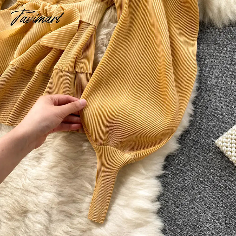 Elegant Women Purple Pant Suits Spring Autumn Solid Puff Sleeve Top Pleated Chiffon Wide-Leg Pants 2 Piece Set Female Outfit