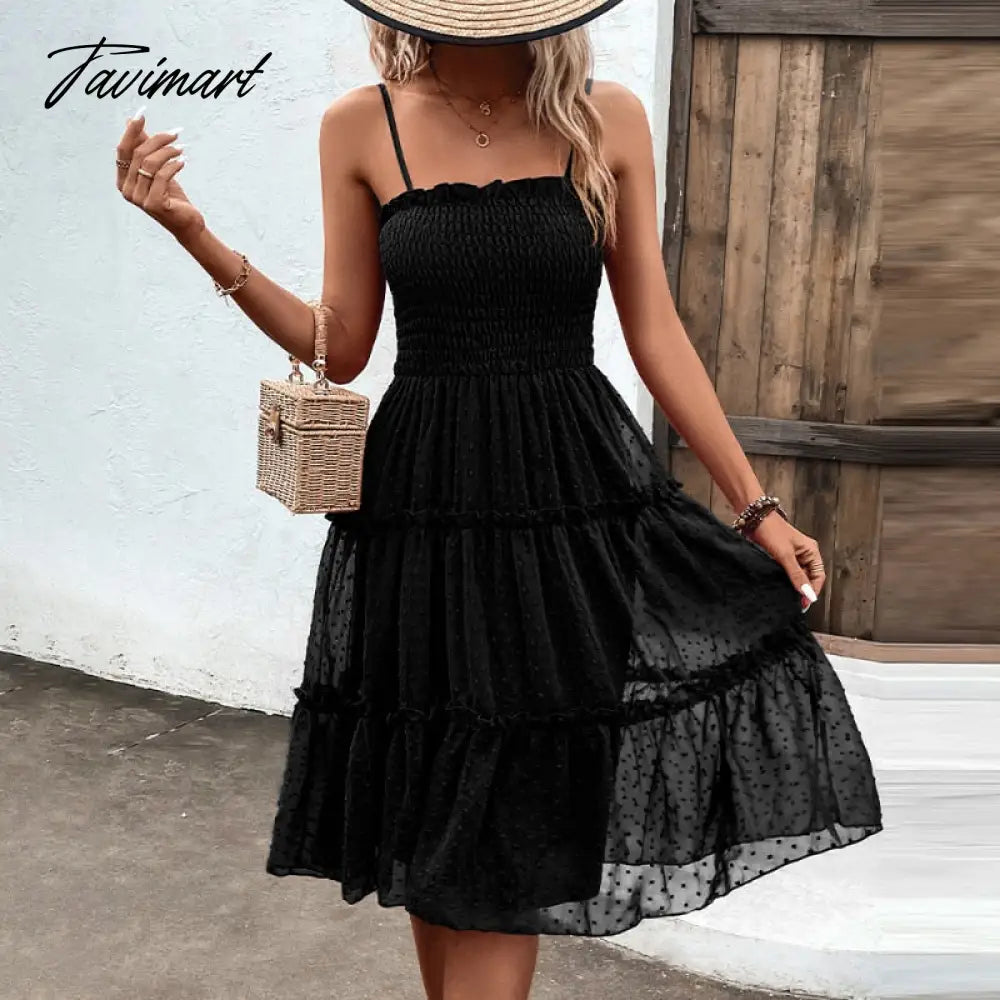 Elegant Women's Sling Dresses Summer Women Dress Sexy Backless V-neck Split Lace up Elastic Waist Midi A-Line Dress