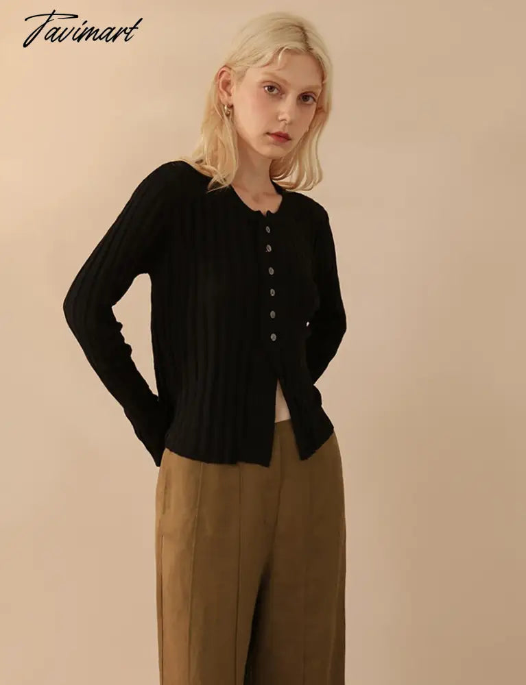 Elegant Wool Knit Sweater Cardigan Autumn Spring Soft Slim Causal Solid Button Skinny High Street Top Women's Clothing