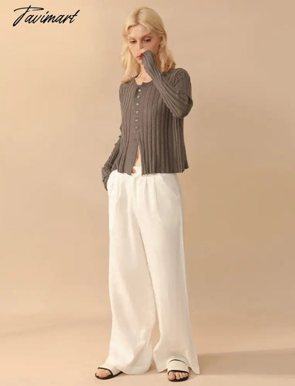 Elegant Wool Knit Sweater Cardigan Autumn Spring Soft Slim Causal Solid Button Skinny High Street Top Women's Clothing