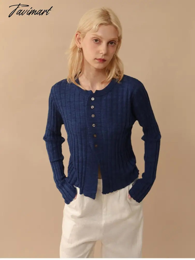Elegant Wool Knit Sweater Cardigan Autumn Spring Soft Slim Causal Solid Button Skinny High Street Top Women's Clothing