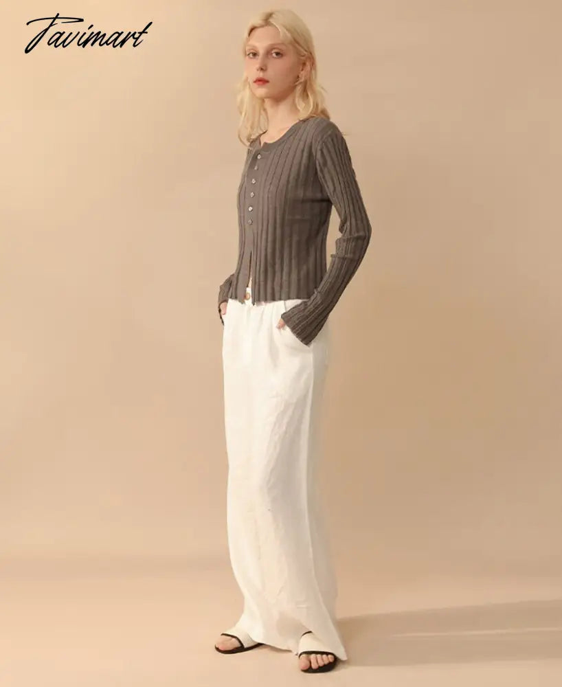 Elegant Wool Knit Sweater Cardigan Autumn Spring Soft Slim Causal Solid Button Skinny High Street Top Women's Clothing