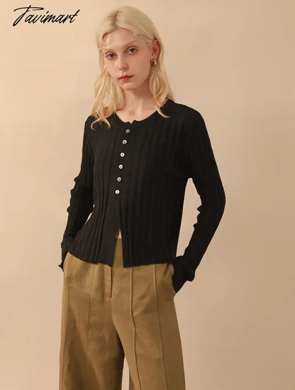 Elegant Wool Knit Sweater Cardigan Autumn Spring Soft Slim Causal Solid Button Skinny High Street Top Women's Clothing