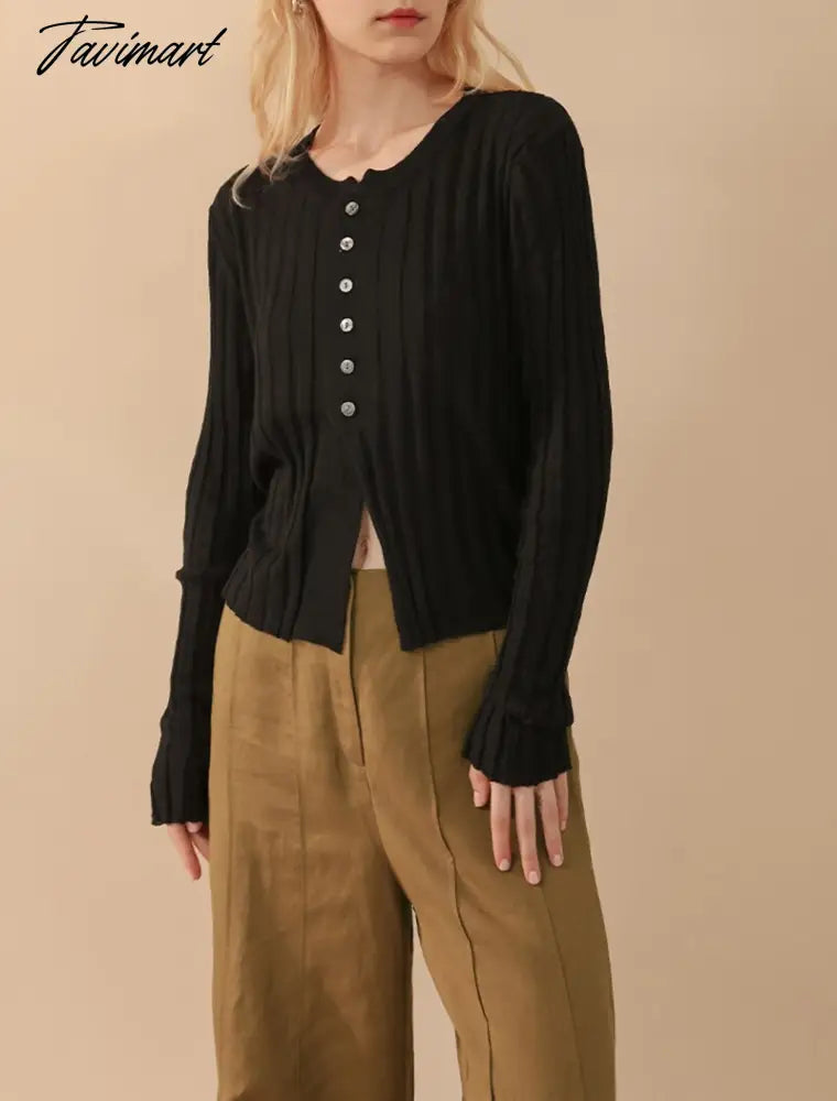 Elegant Wool Knit Sweater Cardigan Autumn Spring Soft Slim Causal Solid Button Skinny High Street Top Women's Clothing