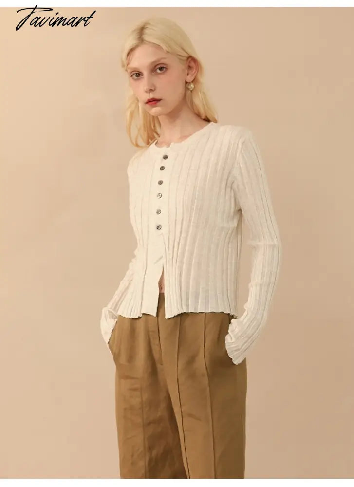 Elegant Wool Knit Sweater Cardigan Autumn Spring Soft Slim Causal Solid Button Skinny High Street Top Women's Clothing