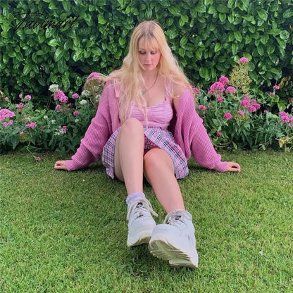 Embroidered Angelic Pink Knitted Cardigan Cozy Loose Fit Front button Sweater Women Soft Girl Moco Pastel Grunge Aesthetic Y2K