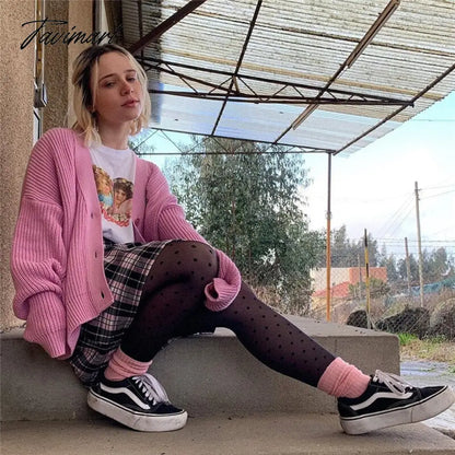 Embroidered Angelic Pink Knitted Cardigan Cozy Loose Fit Front button Sweater Women Soft Girl Moco Pastel Grunge Aesthetic Y2K