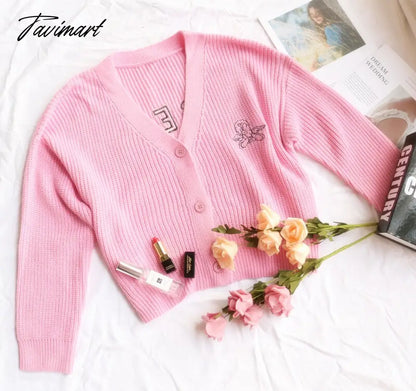 Embroidered Angelic Pink Knitted Cardigan Cozy Loose Fit Front button Sweater Women Soft Girl Moco Pastel Grunge Aesthetic Y2K