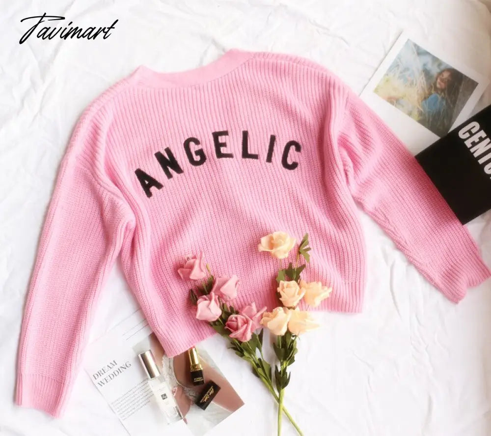 Embroidered Angelic Pink Knitted Cardigan Cozy Loose Fit Front button Sweater Women Soft Girl Moco Pastel Grunge Aesthetic Y2K