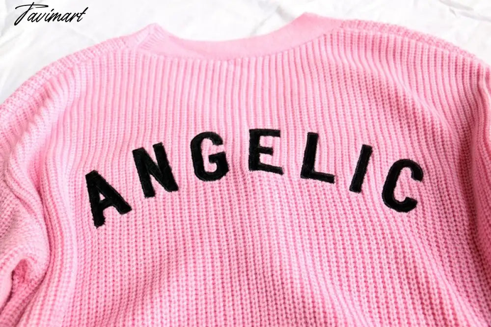 Embroidered Angelic Pink Knitted Cardigan Cozy Loose Fit Front button Sweater Women Soft Girl Moco Pastel Grunge Aesthetic Y2K