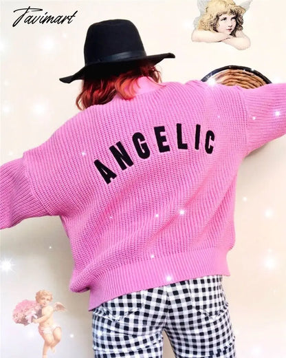 Embroidered Angelic Pink Knitted Cardigan Cozy Loose Fit Front button Sweater Women Soft Girl Moco Pastel Grunge Aesthetic Y2K