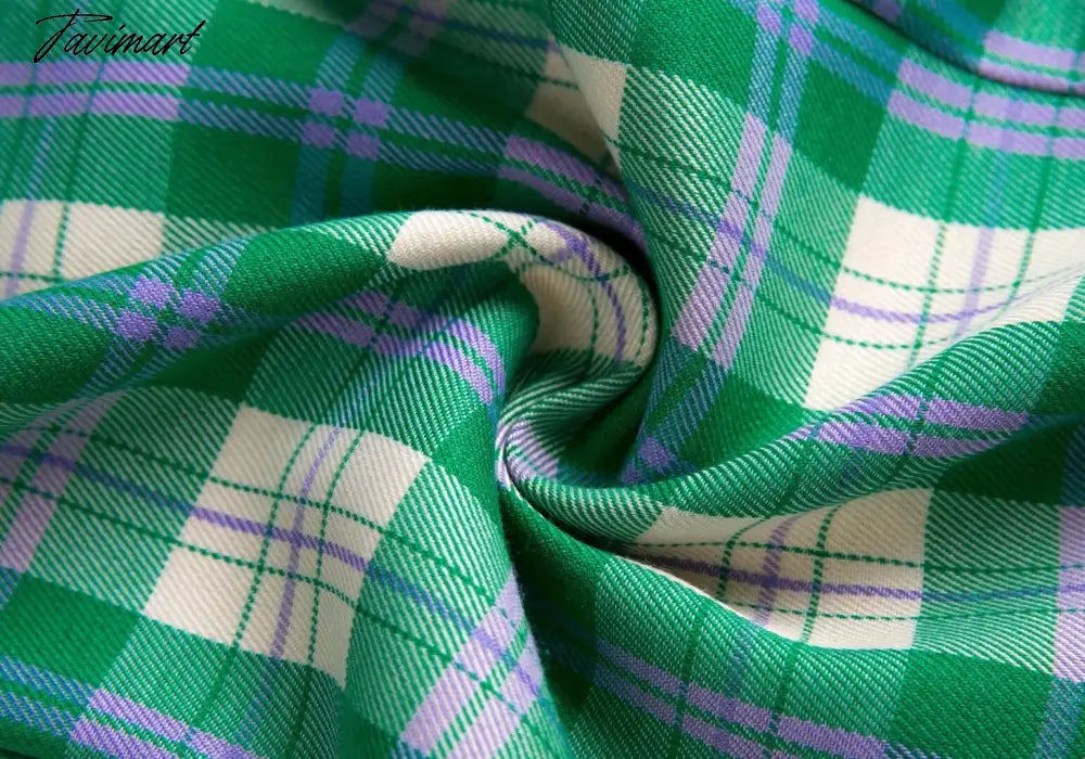 England Style High Street Vintage Green Plaid High Wasit Straight Harem Pants Women Casual Trousers