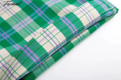England Style High Street Vintage Green Plaid High Wasit Straight Harem Pants Women Casual Trousers