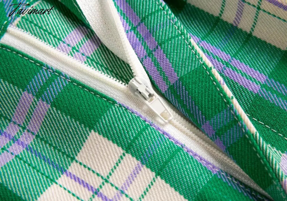 England Style High Street Vintage Green Plaid High Wasit Straight Harem Pants Women Casual Trousers
