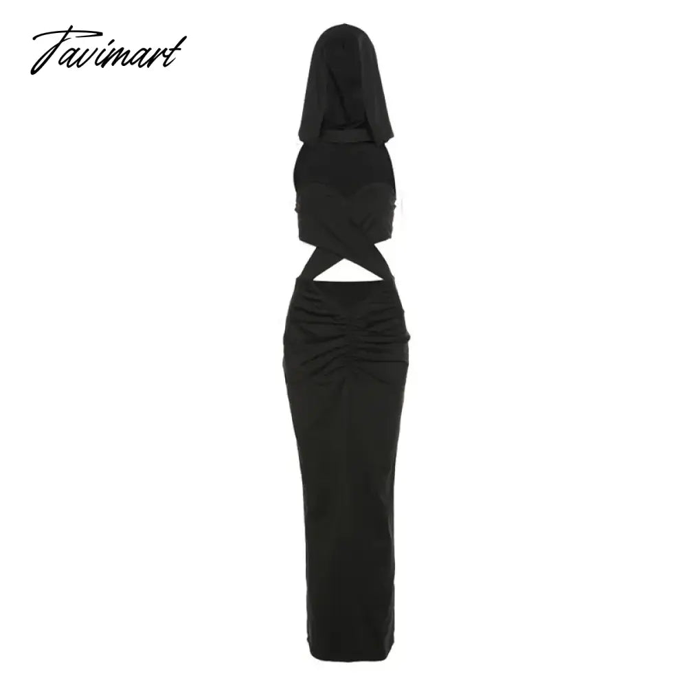 European and American style spring new women's fashion openwork sexy crop top hooded slim hip bottom dress