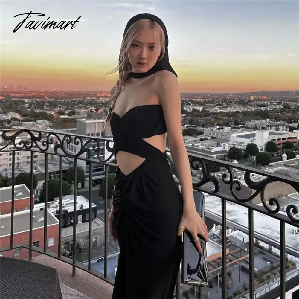 European and American style spring new women's fashion openwork sexy crop top hooded slim hip bottom dress