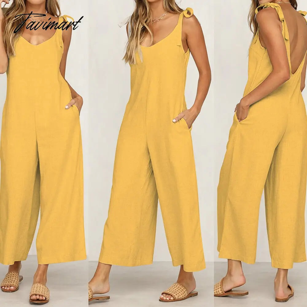 European And American Summer New Women's Casual Solid Color Strapless Backless Loose Jumpsuit Beach Vacation Suspenders Jumpsuit