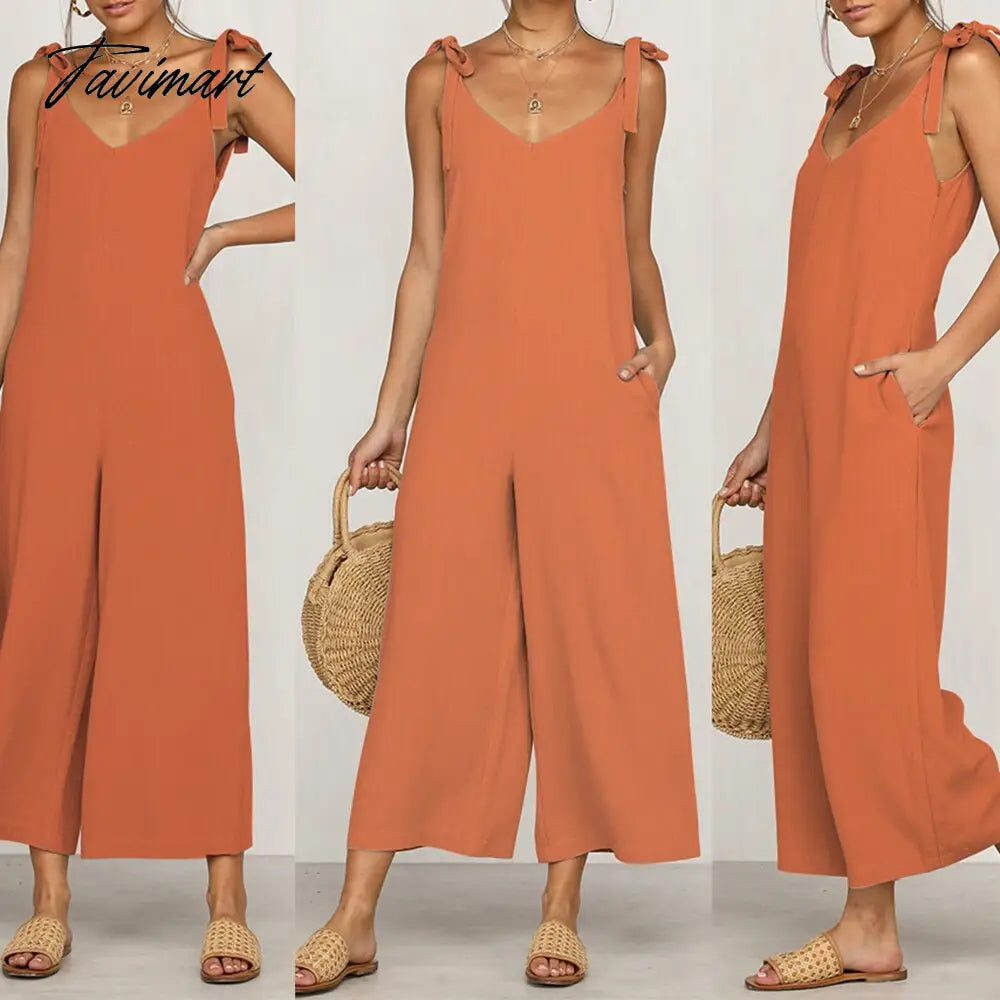 European And American Summer New Women's Casual Solid Color Strapless Backless Loose Jumpsuit Beach Vacation Suspenders Jumpsuit