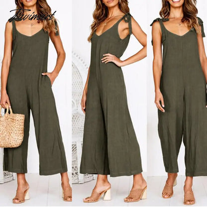European And American Summer New Women's Casual Solid Color Strapless Backless Loose Jumpsuit Beach Vacation Suspenders Jumpsuit