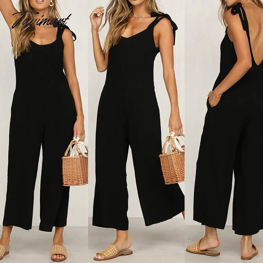 European And American Summer New Women's Casual Solid Color Strapless Backless Loose Jumpsuit Beach Vacation Suspenders Jumpsuit