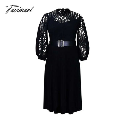 European And American Summer New Women's Fashion Lace Sexy Loose Hollow Pleated Belt Dress For Women