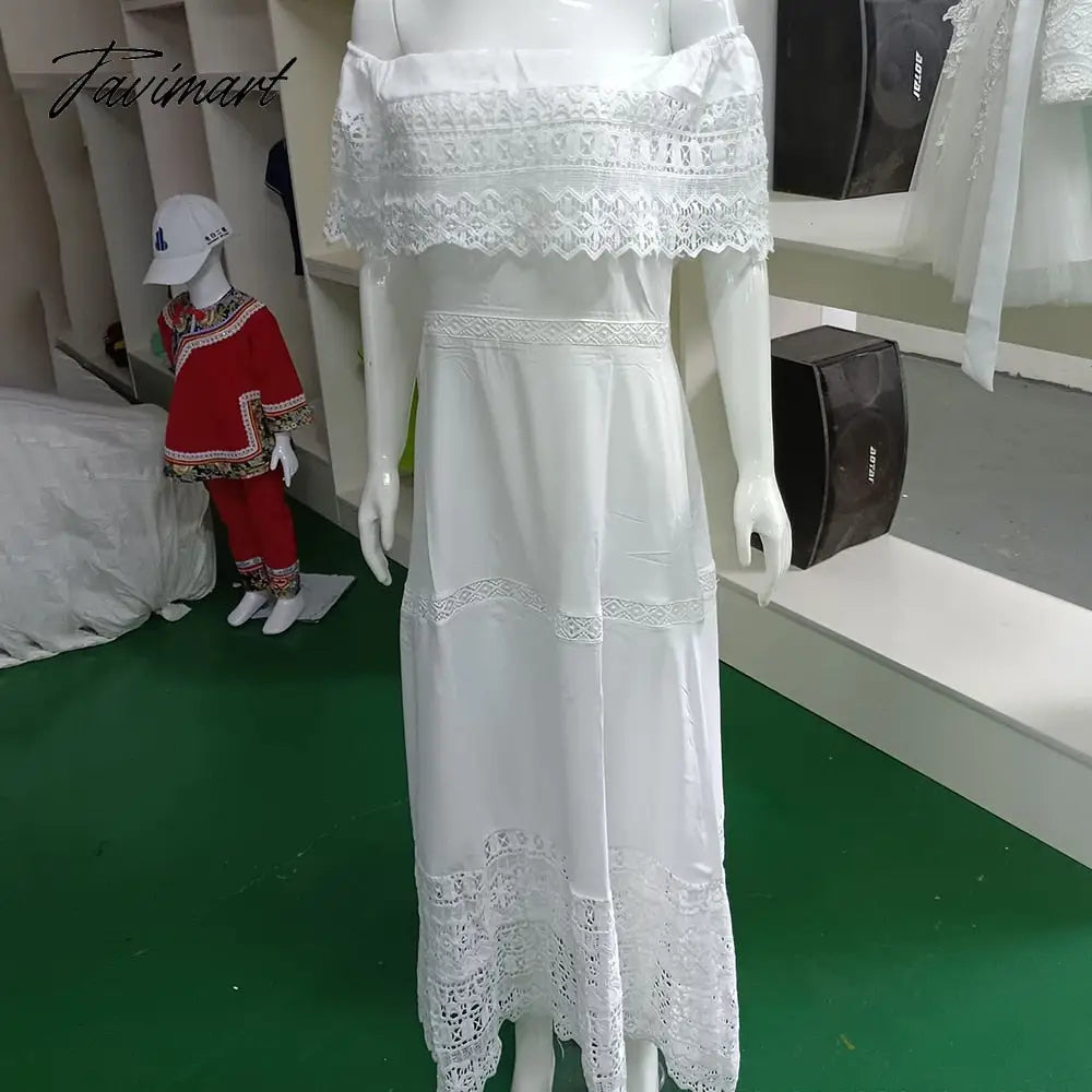 European And American Summer New Women's Fashion Solid Color Bohemian One Neck Splicing Lace Package Hip Dress For Women