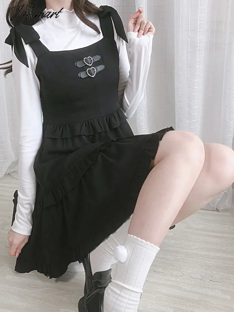 Fashion Black Gothic Punk Lolita Girls Suspender Pleated Dress Sexy Sweet Female Asymmetric Summer Loli Jsk