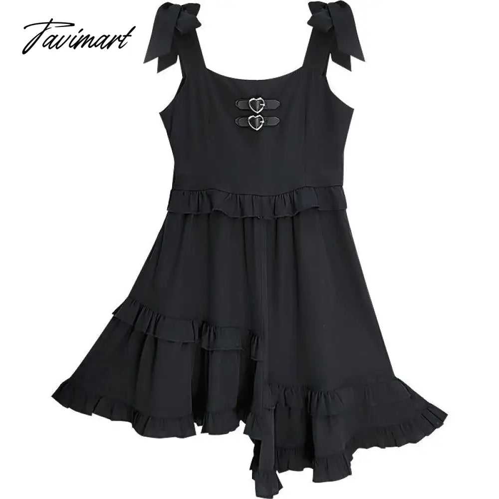 Fashion Black Gothic Punk Lolita Girls Suspender Pleated Dress Sexy Sweet Female Asymmetric Summer Loli Jsk