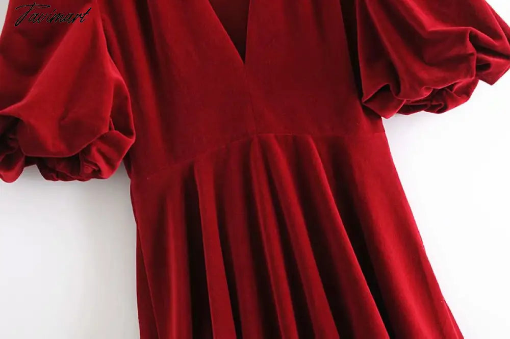 Fashion Deep V Puff Sleeve Black Woman Dress Palace Wind Vintage Mini Dress Spring Elegant Party Dress