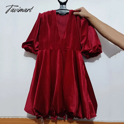 Fashion Deep V Puff Sleeve Black Woman Dress Palace Wind Vintage Mini Dress Spring Elegant Party Dress