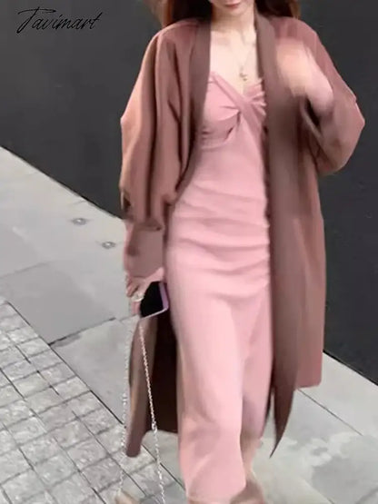 Fashion Dress for Women Long Sleeve Party French Style Dresses Slim Midi Sweet Solid Folds V Neck New Autumn Winter Dress