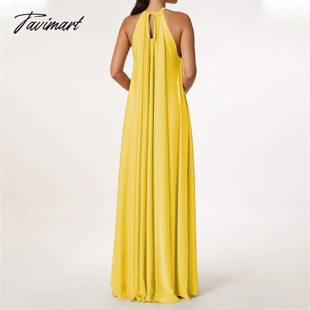 Fashion Elegant Ladies Robe Dress Hollow Sleeveless Beach Casual Women's High Waist Pleated Solid Color Evening Dress