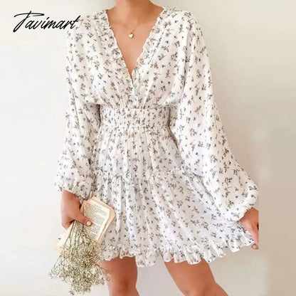 Fashion High Waist Puff Sleeve Party Dress Spring Elegant Floral Print Ruched Mini Dress Women Sweet Pleated Ruffle A-Line Dress