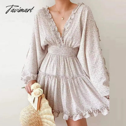 Fashion High Waist Puff Sleeve Party Dress Spring Elegant Floral Print Ruched Mini Dress Women Sweet Pleated Ruffle A-Line Dress