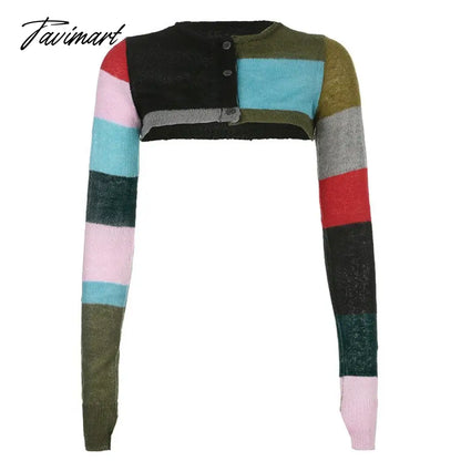 Fashion Knitted Crop Top Women Button Long Sleeve T-Shirt Y2K Patchwork Half Tees Autumn Sun Protection Cardigan Female Knitwear