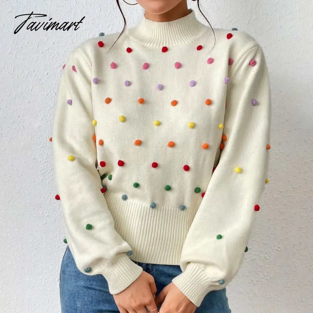 Fashion Knitting Women's Sweater Pullovers for Winter Women's Sweater New Mock Neck Beaded Knit Sweater Women's