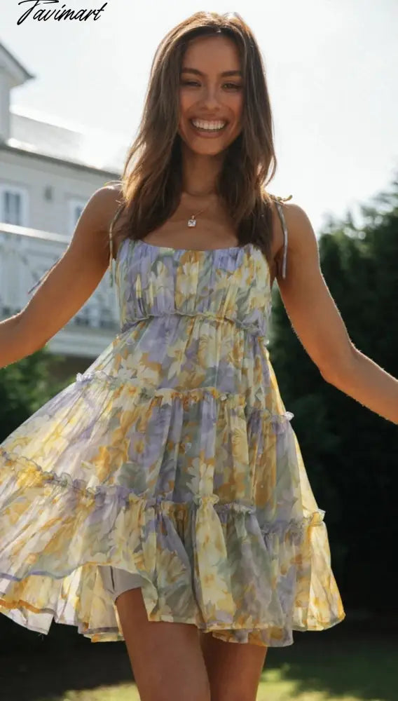 Fashion Ladies Summer Sexy Sling Bohemian Short Dress Women Sleeveless Beach Dress Floral Elegant Casual Holiday Dresses Women