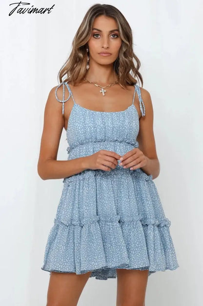 Fashion Ladies Summer Sexy Sling Bohemian Short Dress Women Sleeveless Beach Dress Floral Elegant Casual Holiday Dresses Women