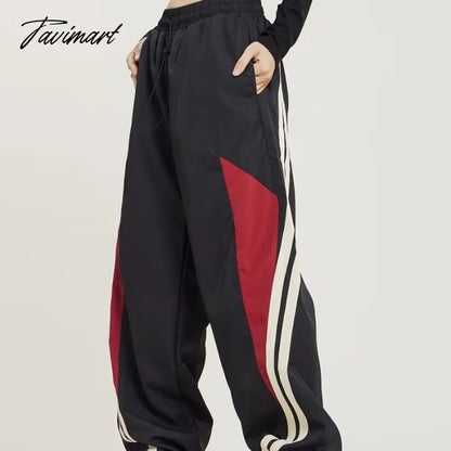 Fashion Lady Stitch Color Loose Sweatpants Women Joggers Summer High Waist Drawstring 2yk Pants Long Trouser High Street