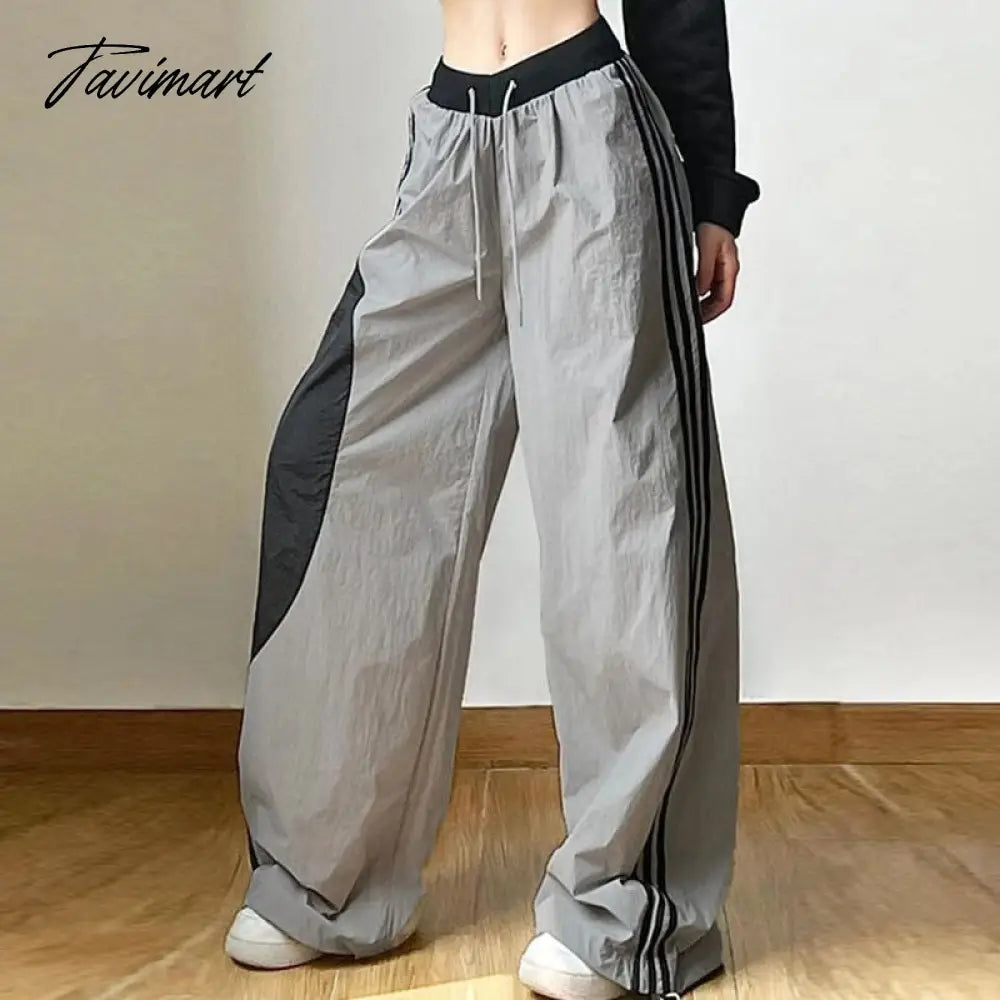 Fashion Lady Stitch Color Loose Sweatpants Women Joggers Summer High Waist Drawstring 2yk Pants Long Trouser High Street