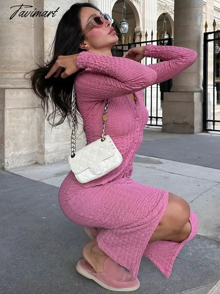 Fashion Patchwork 2 Piece-Set Maxi Skirt Ladies Slim Long Sleeve Cardigan And Long Skirt Sets Streetwear Autumn Outfits
