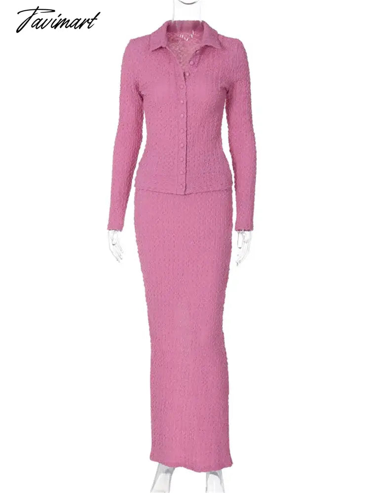 Fashion Patchwork 2 Piece-Set Maxi Skirt Ladies Slim Long Sleeve Cardigan And Long Skirt Sets Streetwear Autumn Outfits