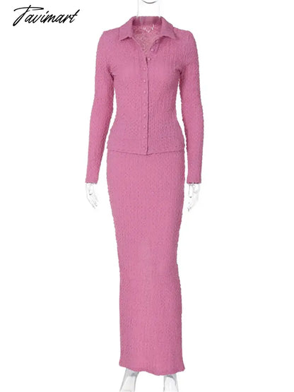 Fashion Patchwork 2 Piece-Set Maxi Skirt Ladies Slim Long Sleeve Cardigan And Long Skirt Sets Streetwear Autumn Outfits